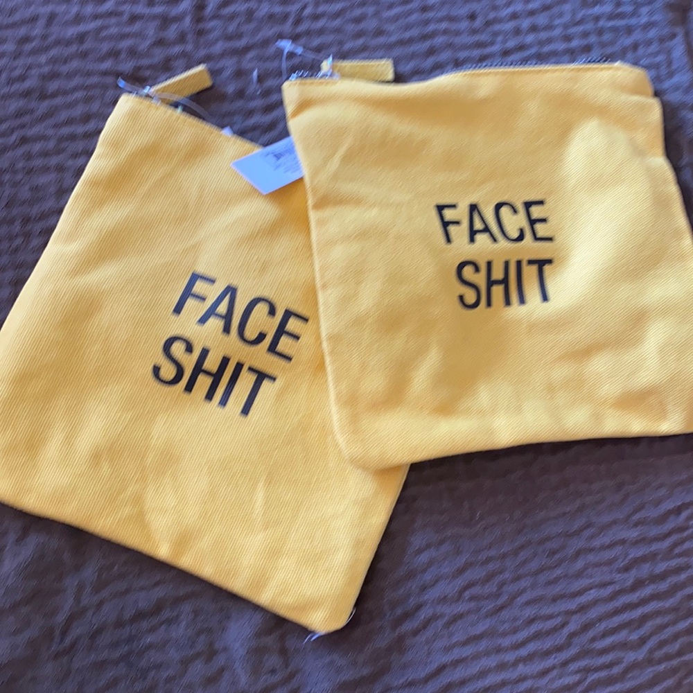 Face Shit Makeup Bag Cosmetic Funny Zip Yellow Gold Edgy Vulgar Pouch Clutch